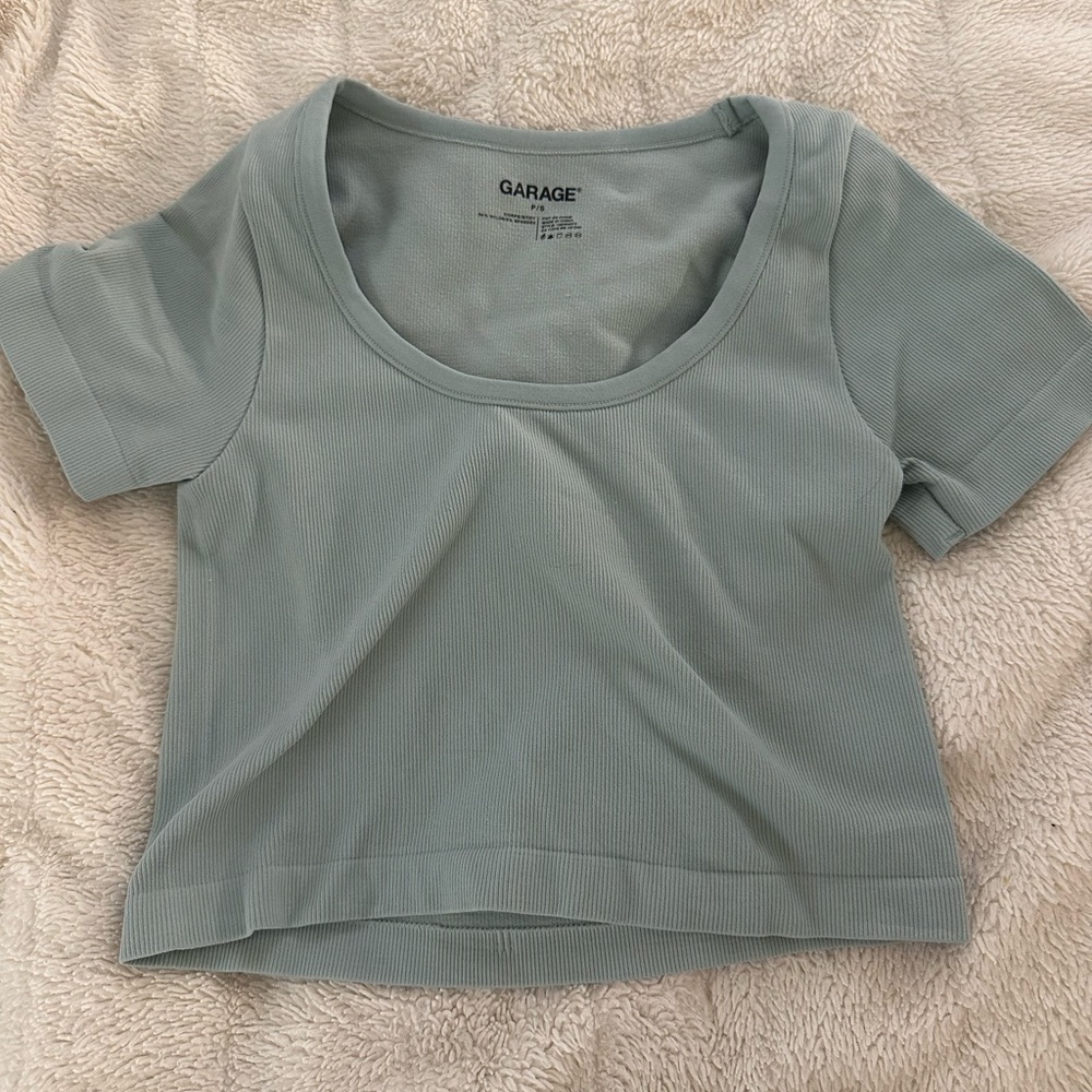 garage sage green ribbed crop